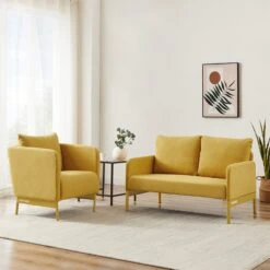Fauteuil PANTONE Tissu Jaune Moutarde Avec Piètement Métal Jaune Moutarde -Maison Jardin Élégance fauteuil pantone tissu jaune avec pietement metal jaune 7