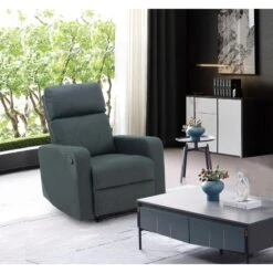 Fauteuil Relax CARLA En PU Noir Et Tissu Gris Avec Fonction Manuel