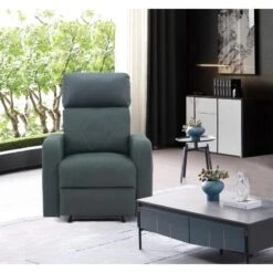 Fauteuil Relax CARLA En PU Noir Et Tissu Gris Avec Fonction Manuel -Maison Jardin Élégance fauteuil relax carla en pu noir et tissu gris avec fonction manuel 4