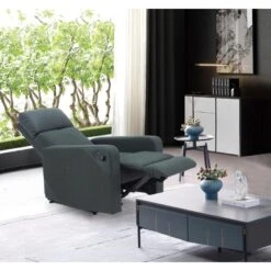 Fauteuil Relax CARLA En PU Noir Et Tissu Gris Avec Fonction Manuel -Maison Jardin Élégance fauteuil relax carla en pu noir et tissu gris avec fonction manuel 5