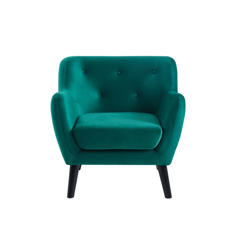 Fauteuil SCANDI En Velours Vert Avec Pieds En Bois 2 Fauteuil SCANDI En Velours Vert Avec Pieds En Bois – Image 2