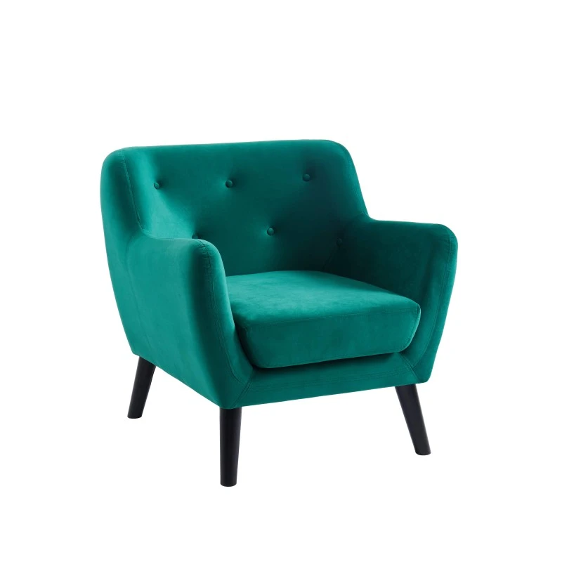 Fauteuil SCANDI En Velours Vert Avec Pieds En Bois 3 Fauteuil SCANDI En Velours Vert Avec Pieds En Bois – Image 3
