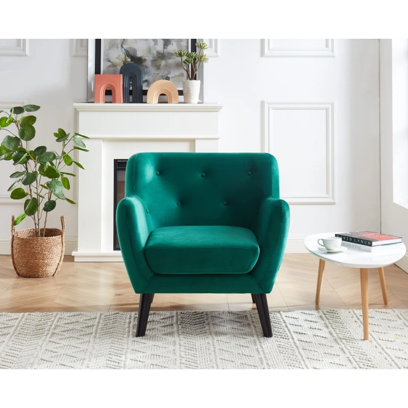 Fauteuil SCANDI En Velours Vert Avec Pieds En Bois 6 Fauteuil SCANDI En Velours Vert Avec Pieds En Bois – Image 6