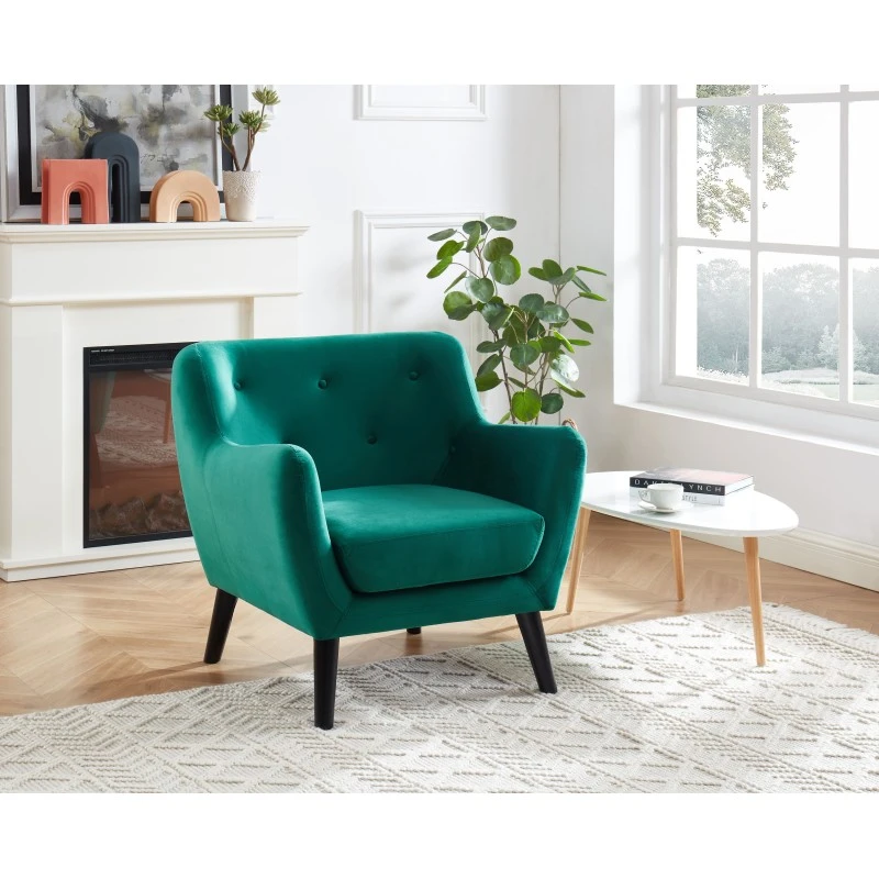 Fauteuil SCANDI En Velours Vert Avec Pieds En Bois 1 Fauteuil SCANDI En Velours Vert Avec Pieds En Bois