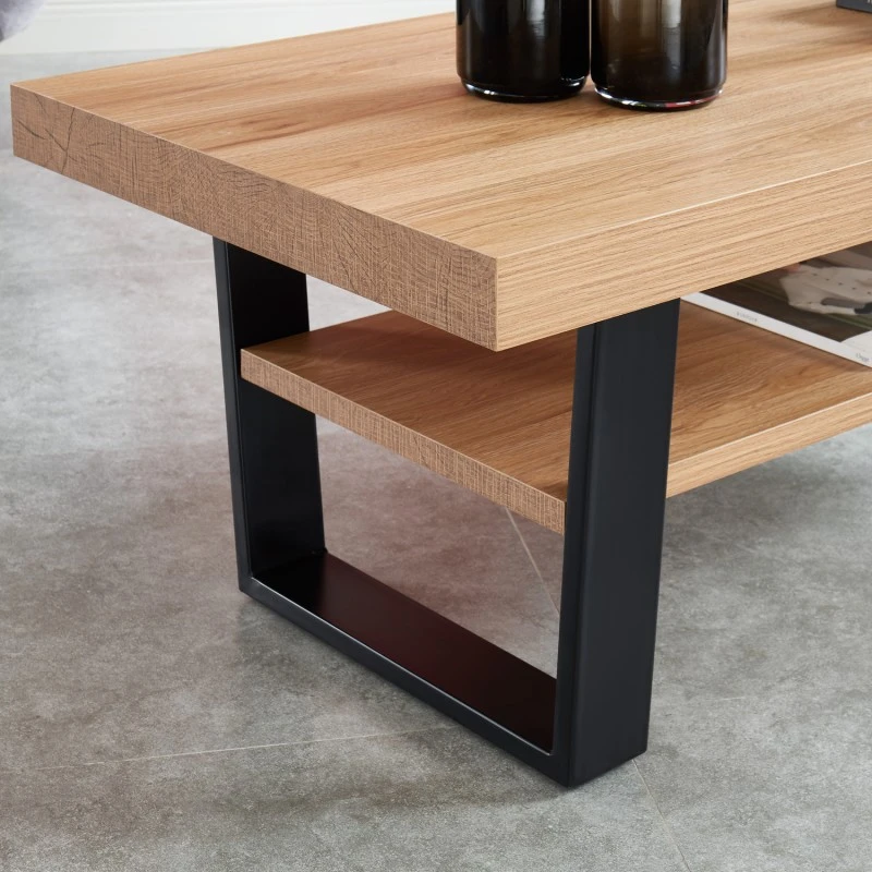 Table Basse FELIX Effet Chêne Et Métal Noir Double Plateau 3 Table Basse FELIX Effet Chêne Et Métal Noir Double Plateau – Image 3