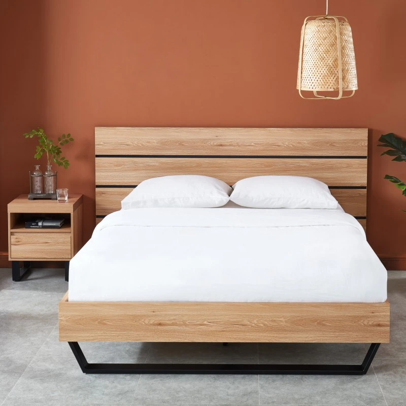 Lit FELIX Effet Chêne Et Métal Noir 160x200 Sommier Inclus 3 Lit FELIX Effet Chêne Et Métal Noir 160x200 Sommier Inclus – Image 3