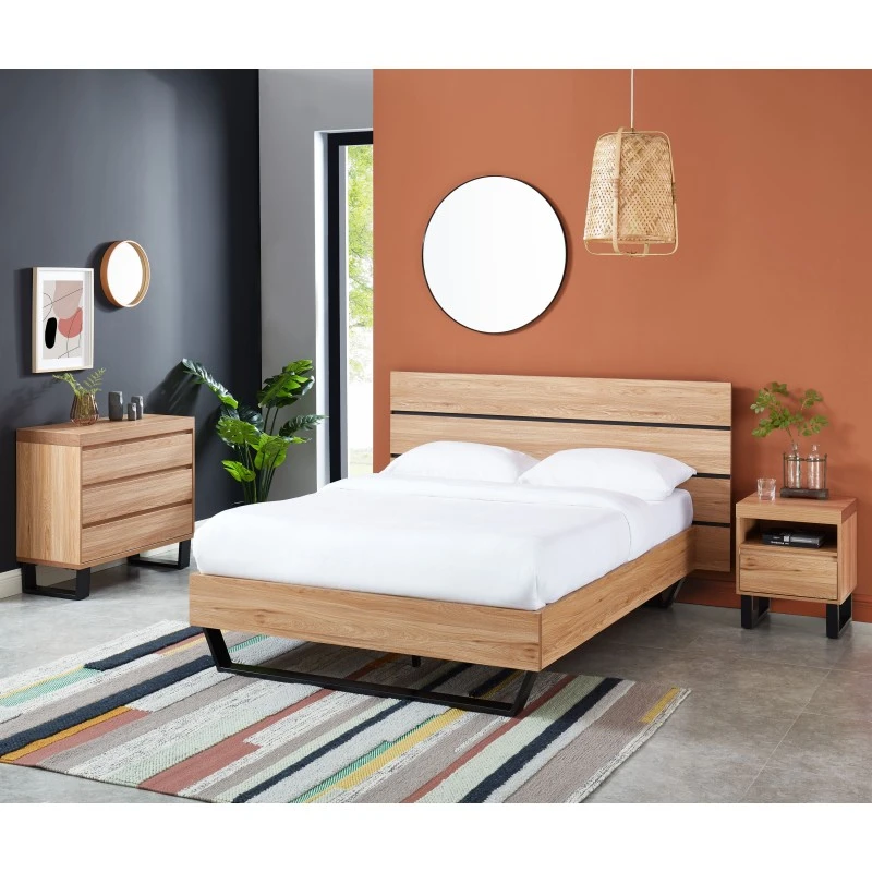 Lit FELIX Effet Chêne Et Métal Noir 160x200 Sommier Inclus 1 Lit FELIX Effet Chêne Et Métal Noir 160x200 Sommier Inclus