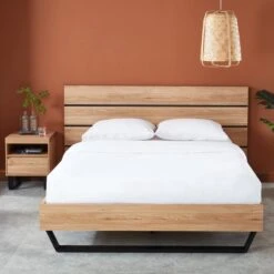 Lit FELIX Effet Chêne Et Métal Noir 140x190 Sommier Inclus -Maison Jardin Élégance felix12 lit en bois 180 cm pieds en metal melamine 2