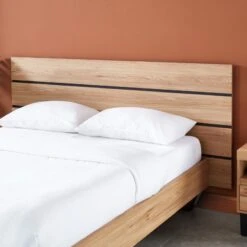 Lit FELIX Effet Chêne Et Métal Noir 140x190 Sommier Inclus -Maison Jardin Élégance felix12 lit en bois 180 cm pieds en metal melamine 3