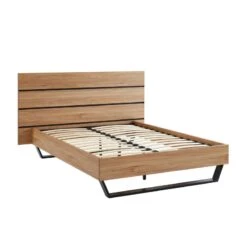 Lit FELIX Effet Chêne Et Métal Noir 140x190 Sommier Inclus -Maison Jardin Élégance felix12 lit en bois 180 cm pieds en metal melamine 5