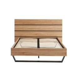 Lit FELIX Effet Chêne Et Métal Noir 140x190 Sommier Inclus -Maison Jardin Élégance felix12 lit en bois 180 cm pieds en metal melamine 6