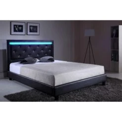 Lit à Led FILIP Simili Noir 160x200 Sommier Inclus