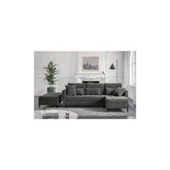 Cacharel Canapé D'angle HONORE En Velours Gris Et Son Banc Coffre