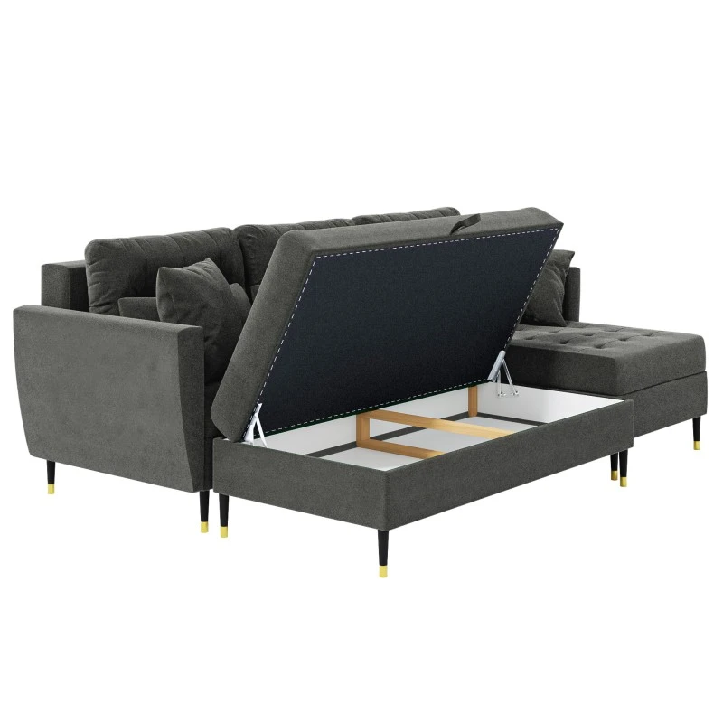 Cacharel Canapé D'angle HONORE En Velours Gris Et Son Banc Coffre 4 Cacharel Canapé D'angle HONORE En Velours Gris Et Son Banc Coffre – Image 4