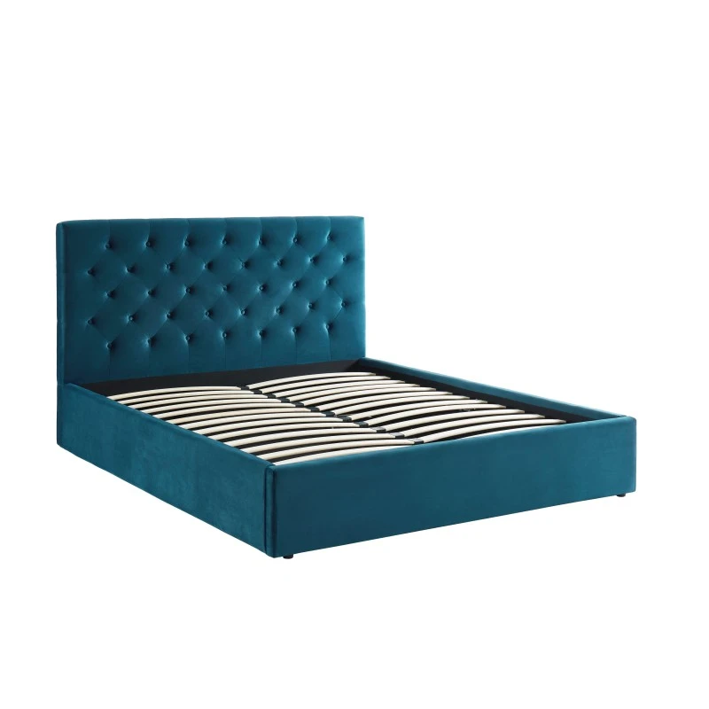 Lit Double Avec Coffre HUBERT Velours Bleu Paon 160x200 Sommier Inclus 6 Lit Double Avec Coffre HUBERT Velours Bleu Paon 160x200 Sommier Inclus – Image 6
