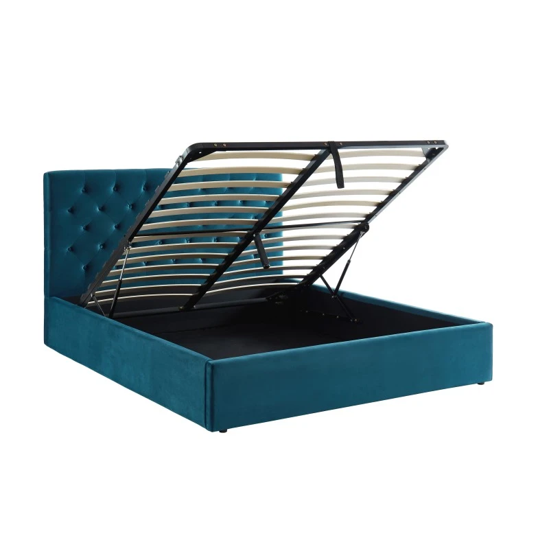 Lit Double Avec Coffre HUBERT Velours Bleu Paon 160x200 Sommier Inclus 7 Lit Double Avec Coffre HUBERT Velours Bleu Paon 160x200 Sommier Inclus – Image 7