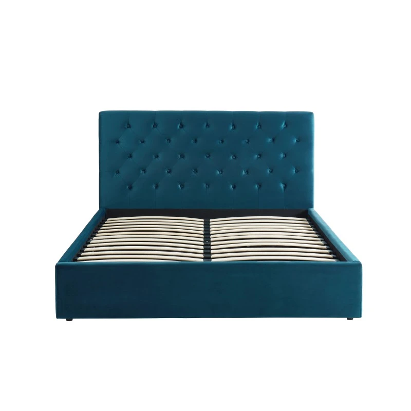 Lit Double Avec Coffre HUBERT Velours Bleu Paon 160x200 Sommier Inclus 8 Lit Double Avec Coffre HUBERT Velours Bleu Paon 160x200 Sommier Inclus – Image 8