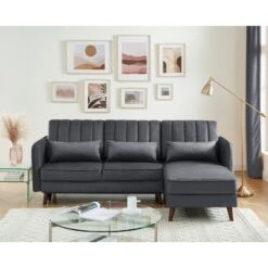 Canapé D'angle IDAHO Tissu Anthracite Angle Convertible