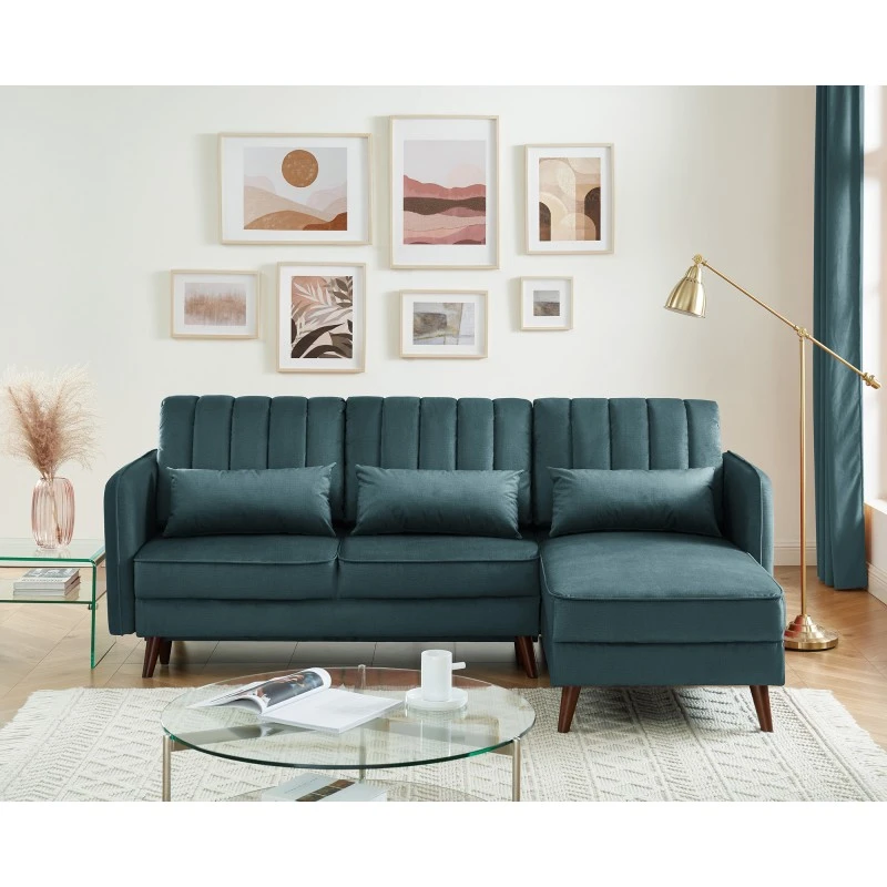 Canapé D'angle IDAHO En Tissu Bleu Vert Convertible 1 Canapé D'angle IDAHO En Tissu Bleu Vert Convertible