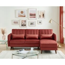 Canapé D'angle IDAHO En Tissu Terracotta Avec Angle Convertible