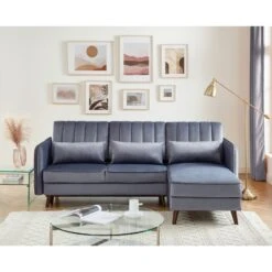 Canapé D'angle IDAHO En Velours Gris Convertible