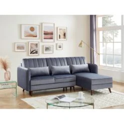 Canapé D'angle IDAHO En Velours Gris Convertible -Maison Jardin Élégance idahoancvvvgr canape angle 6