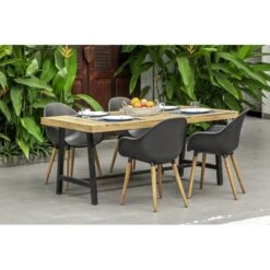 Maison Jardin Élégance 5 Lot 4 Chaises De Jardin KIRA En Plastique Et Pieds Bois Coloris Noir
