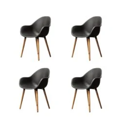 Lot 4 Chaises De Jardin KIRA En Plastique Et Pieds Bois Coloris Noir -Maison Jardin Élégance kira4nr lot 4 chaises noir 4