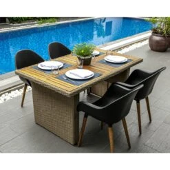 Lot 4 Chaises De Jardin KIRA En Plastique Et Pieds Bois Coloris Noir -Maison Jardin Élégance kira4nr lot 4 chaises noir 5