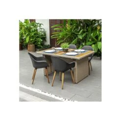 Lot 4 Chaises De Jardin KIRA En Plastique Et Pieds Bois Coloris Noir -Maison Jardin Élégance kira4nr lot 4 chaises noir 6