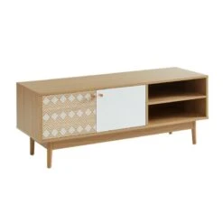 Meuble Tv LEIKA Blanc Et Effet Chêne 2 Portes 120cm -Maison Jardin Élégance leika02 mtv blch 2