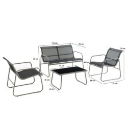 Salon De Jardin LISBOA En Acier Et Textilène Noir 4 Places -Maison Jardin Élégance lisboa sofa set noir 4pcs 2