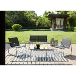 Salon De Jardin LISBOA En Acier Et Textilène Noir 4 Places -Maison Jardin Élégance lisboa sofa set noir 4pcs 5