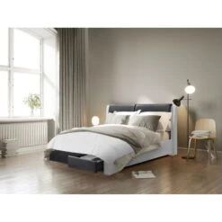 Lit à Tiroirs IMAGINA Simili Blanc Et Noir 160x200 Sommier Inclus