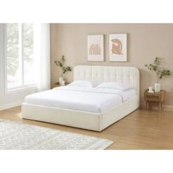 Lit Coffre ANDRE Tissu Bouclette écru 180x200 Sommier Inclus -Maison Jardin Élégance lit coffre andre tissu bouclettes ecru 180x200 sommier inclus 1