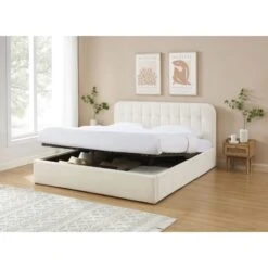 Lit Coffre ANDRE Tissu Bouclette écru 180x200 Sommier Inclus -Maison Jardin Élégance lit coffre andre tissu bouclettes ecru 180x200 sommier inclus 2