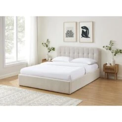 Lit Coffre ANDRE Velours Beige Sable 160x200 Sommier Inclus -Maison Jardin Élégance lit coffre andre velours beige sable 160x200 sommier inclus 1