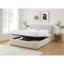 Lit Coffre ANDRE Velours Beige Sable 160x200 Sommier Inclus -Maison Jardin Élégance lit coffre andre velours beige sable 160x200 sommier inclus 2