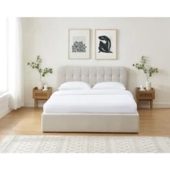 Lit Coffre ANDRE Velours Beige Sable 160x200 Sommier Inclus