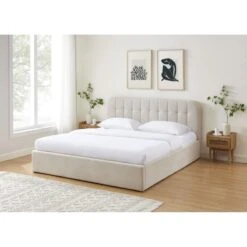 Lit Coffre ANDRE Velours Beige Sable 180x200 Sommier Inclus -Maison Jardin Élégance lit coffre andre velours beige sable 180x200 sommier inclus 1