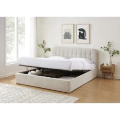 Lit Coffre ANDRE Velours Beige Sable 180x200 Sommier Inclus -Maison Jardin Élégance lit coffre andre velours beige sable 180x200 sommier inclus 2