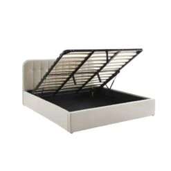 Lit Coffre ANDRE Velours Beige Sable 180x200 Sommier Inclus -Maison Jardin Élégance lit coffre andre velours beige sable 180x200 sommier inclus 4