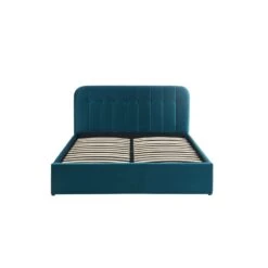 Lit Coffre ANDRE Velours Bleu Paon Sommier 160x200 Inclus -Maison Jardin Élégance lit coffre andre velours bleu paon 160x200 cm 4
