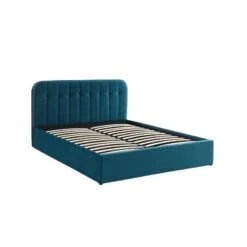Lit Coffre ANDRE Velours Bleu Paon Sommier 160x200 Inclus -Maison Jardin Élégance lit coffre andre velours bleu paon 160x200 cm 5