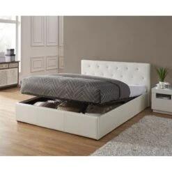 Lit Coffre BAHIA Simili Blanc 160x200 Sommier Inclus