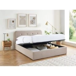 Lit Coffre KNUT Velours Beige Sable 140x190 Sommier Inclus -Maison Jardin Élégance lit coffre knut velours beige sable 140x190 sommier inclus 2