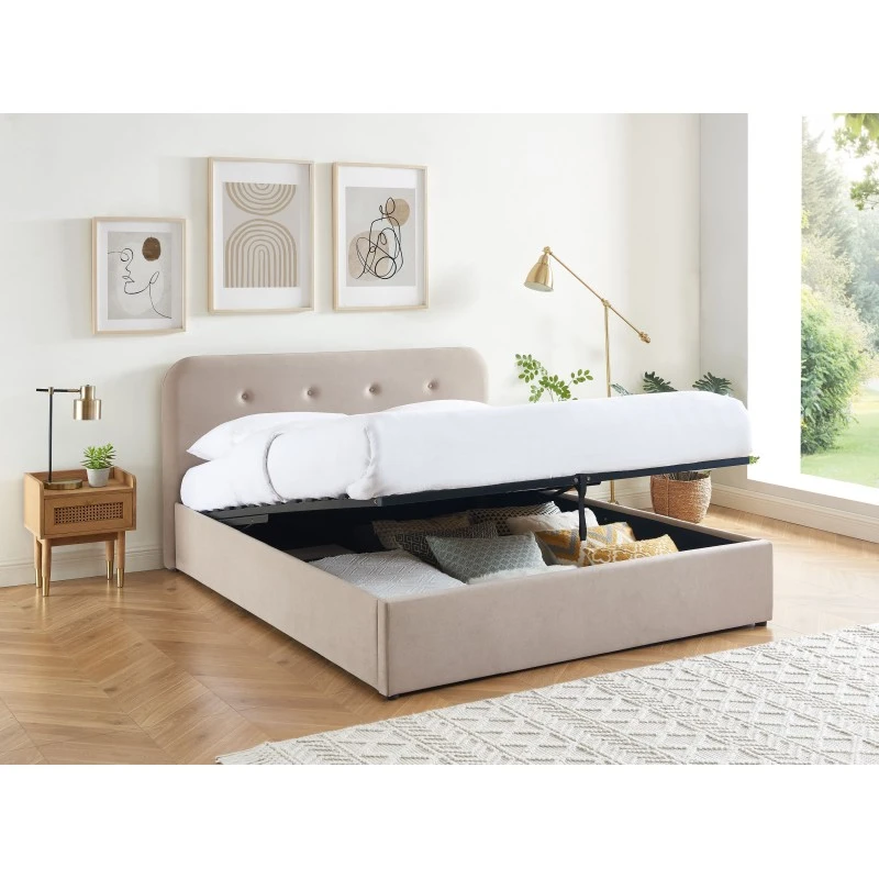Lit Coffre KNUT Velours Beige Sable 160x200 Sommier Inclus 4 Lit Coffre KNUT Velours Beige Sable 160x200 Sommier Inclus – Image 4