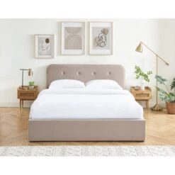 Lit Coffre KNUT Velours Beige Sable 160x200 Sommier Inclus