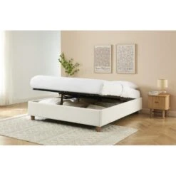 Lit Coffre KORALL Tissu Bouclette écru 140x190 Sommier Inclus -Maison Jardin Élégance lit coffre korall tissu bouclettes ecru 140x190 sommier inclus 2