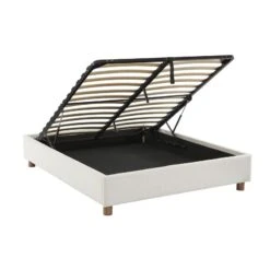 Lit Coffre KORALL Tissu Bouclette écru 140x190 Sommier Inclus -Maison Jardin Élégance lit coffre korall tissu bouclettes ecru 140x190 sommier inclus 4